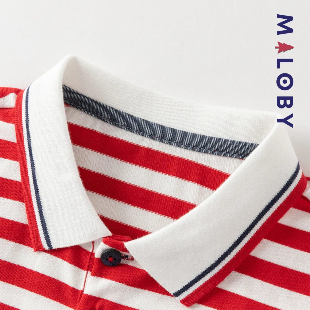 Ensemble 2 Pièces polo+ short en pur coton enfant garçon-Rouge rayé