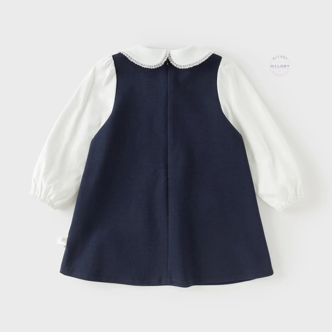 Robe bi-matière motif papillons enfant fille marine, robe fille maroc - MALOBY