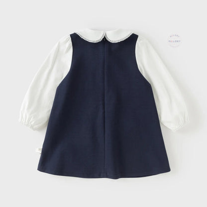 Robe bi-matière motif papillons enfant fille marine, robe fille maroc - MALOBY