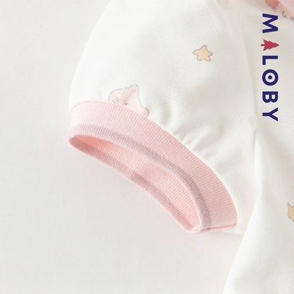 Robe polo motifs fantaisie enfant fille -Blanc/ Rose
