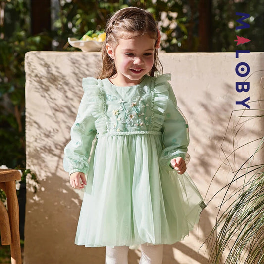 Robe cérémonie brodée fleurs enfant fille -Vert