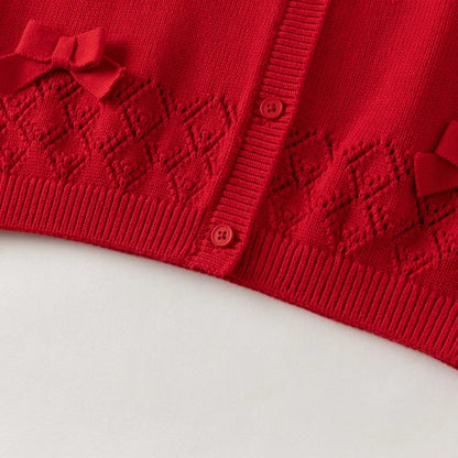Gilet sans manches en maille 100% coton enfant fille -Rouge/Rose