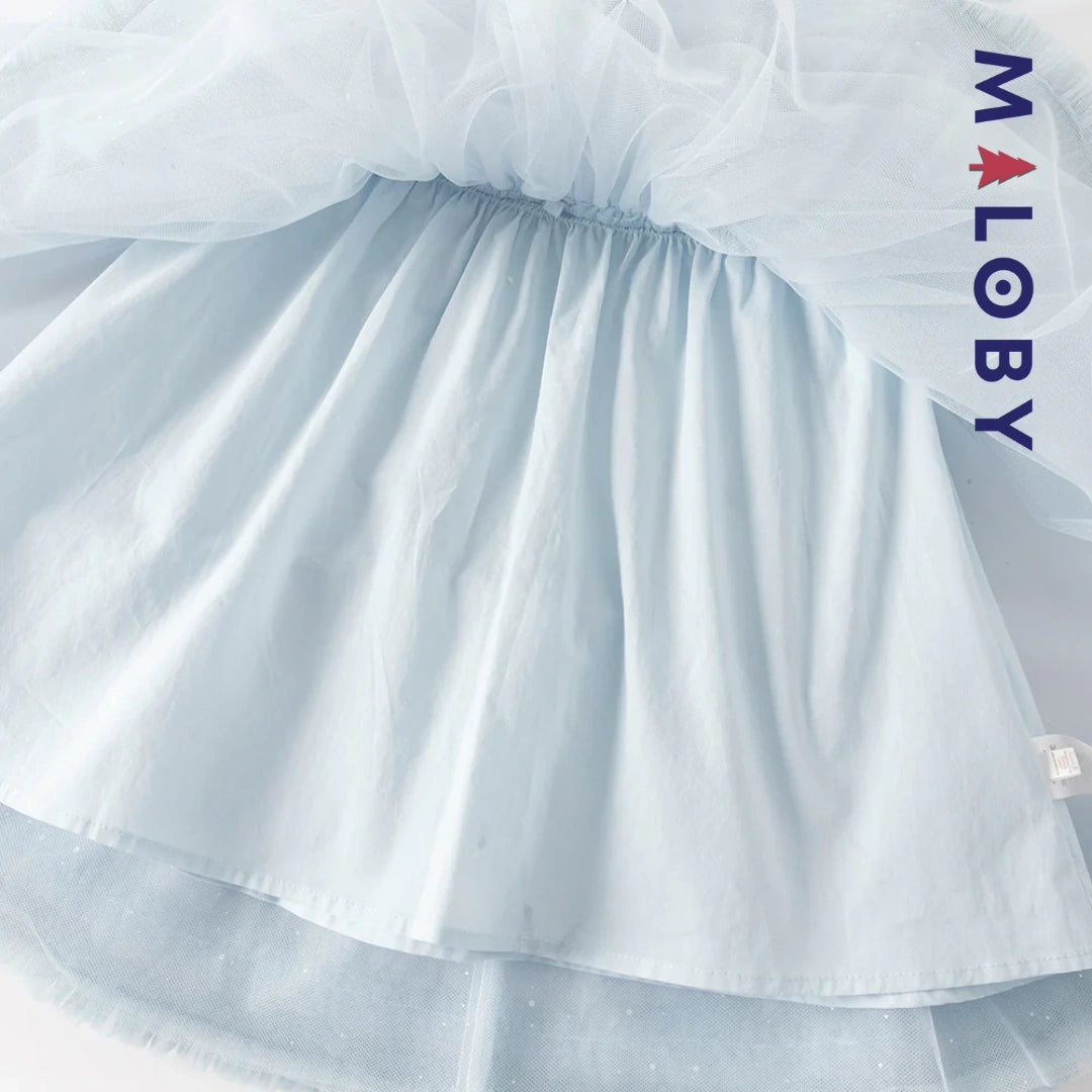 Robe princesse en tulle légère à manches courtes grise et bleue pour filles