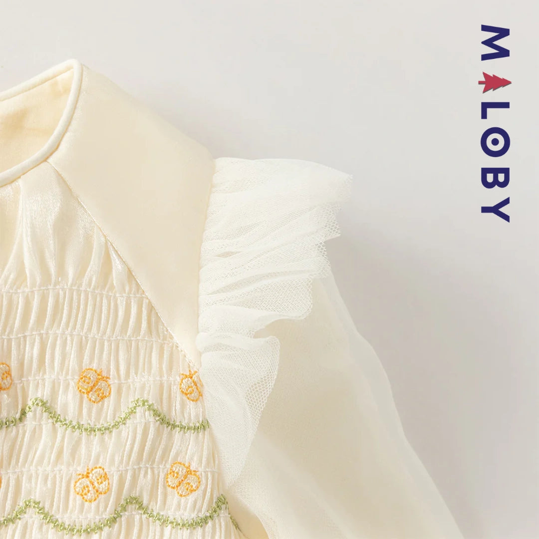 Robe de cérémonie à smocks enfant fille -Jaune