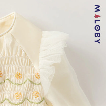 Robe de cérémonie à smocks enfant fille -Jaune