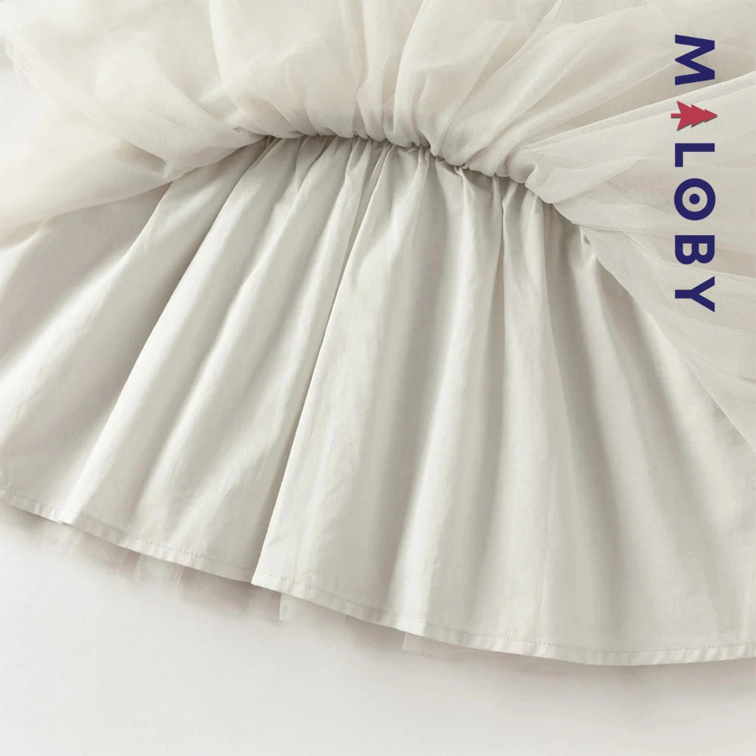 Robe bi-matière motif chat enfant fille- gris