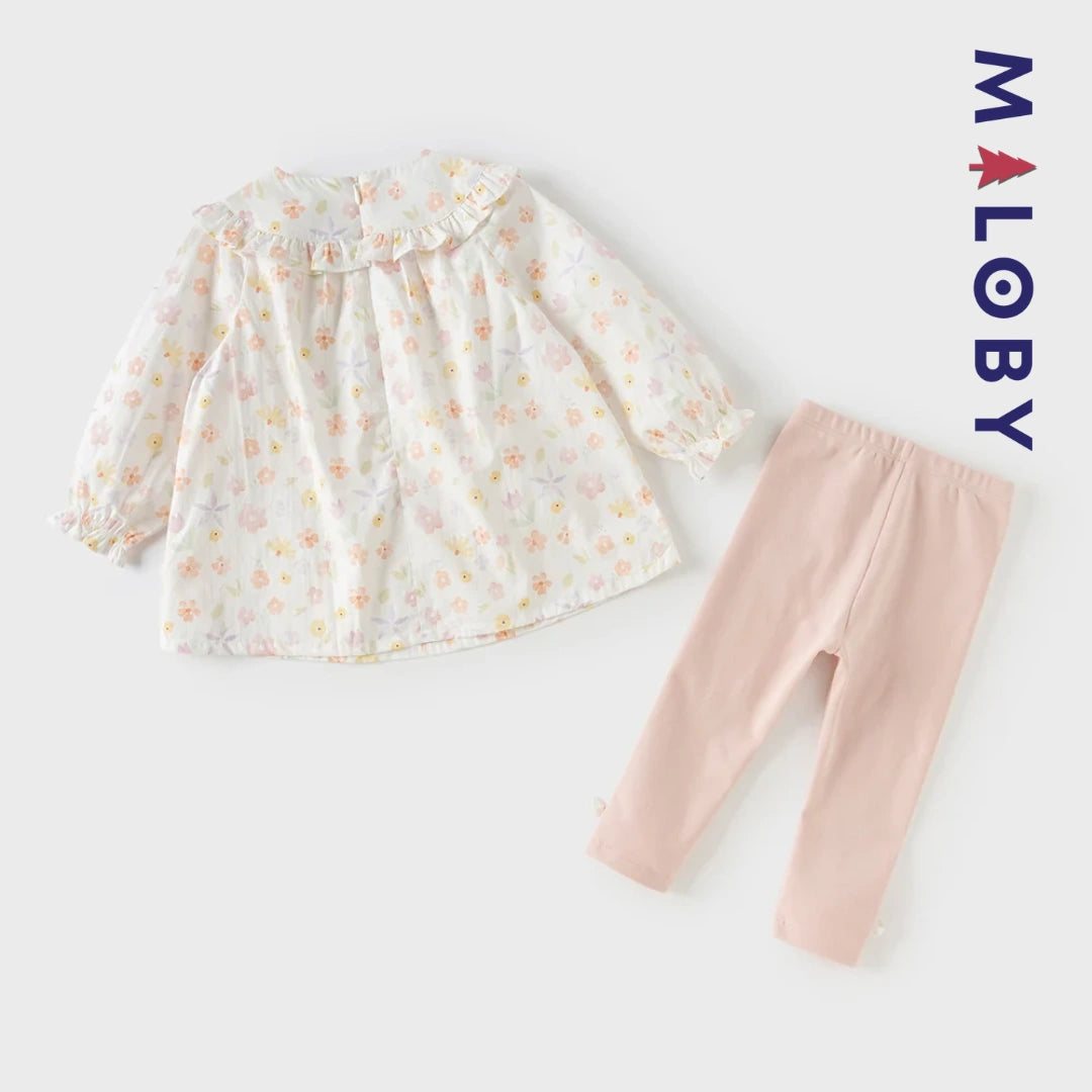 Ensemble fleuri blouse & legging enfant fille- Rose
