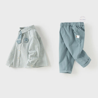Ensemble 2 pièces chemise et pantalon enfant garçon à carreaux, vêtement enfant maroc - MALOBY