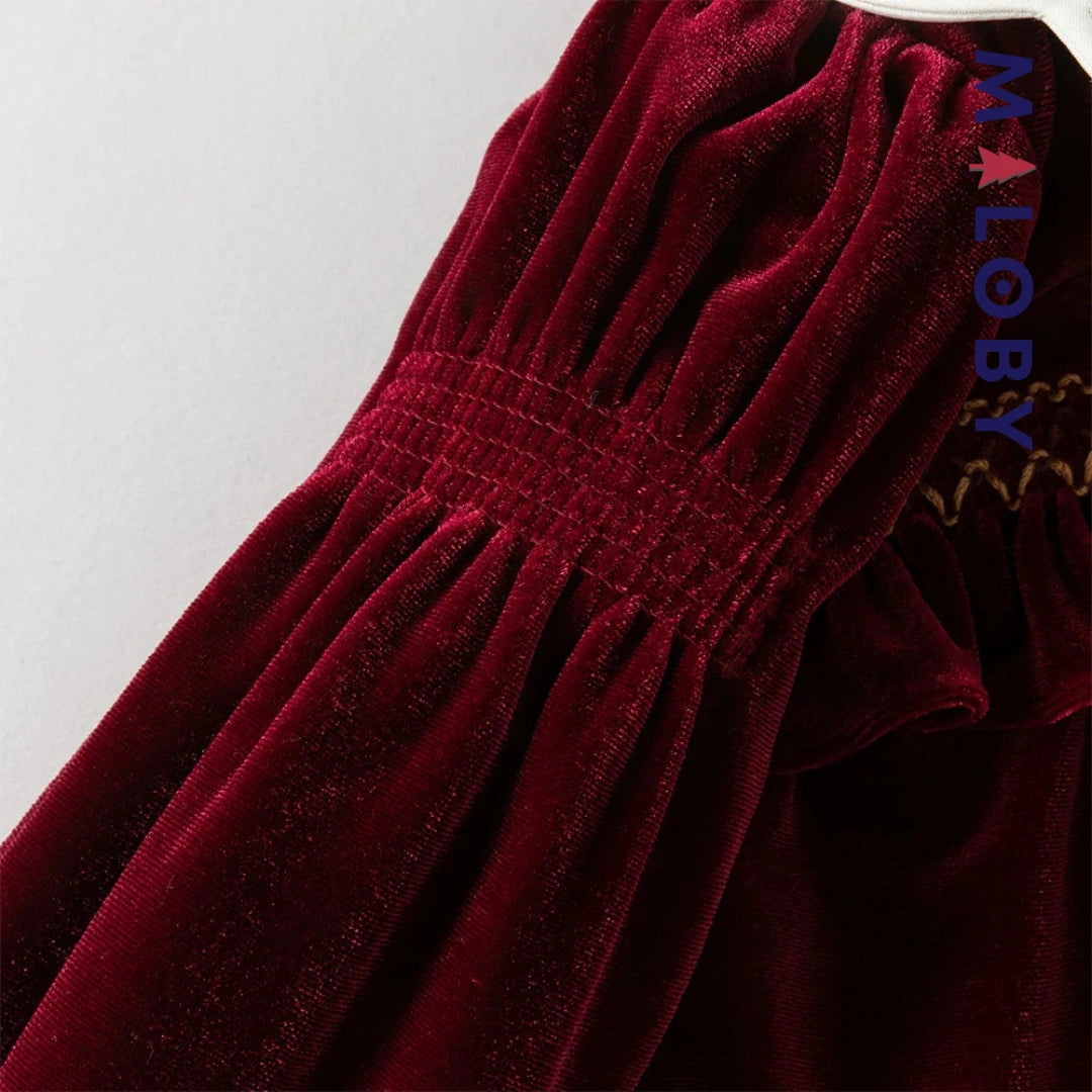 Robe en velours unie enfant fille - bordeaux