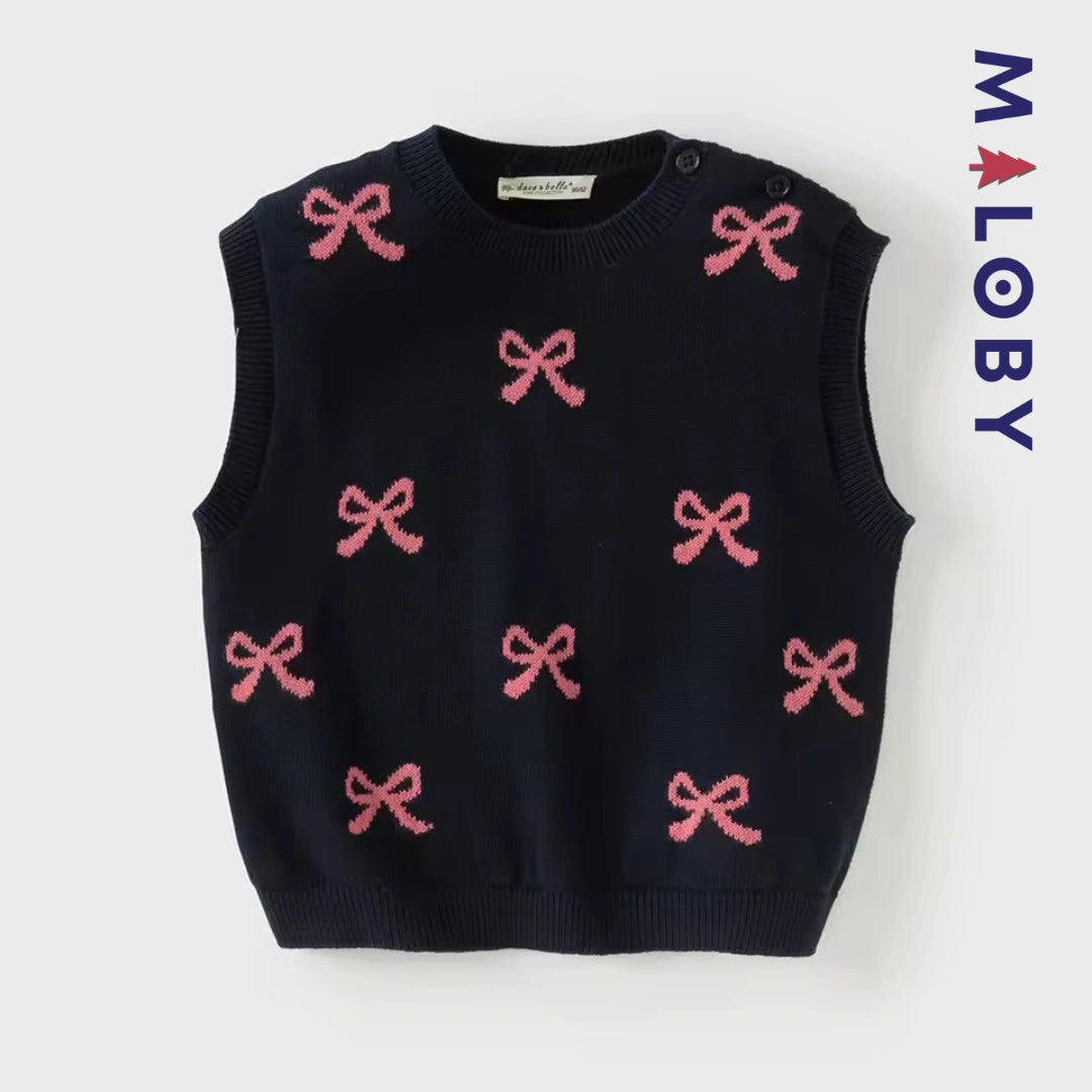 Pull en maille sans manches enfant fille -Marine -robes et ensembles pour filles, bébés et garcons - MALOBY