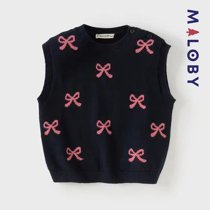 Pull en maille sans manches enfant fille -Marine -robes et ensembles pour filles, bébés et garcons - MALOBY