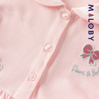 Robe manches courtes en piqué de coton enfant fille -Rose