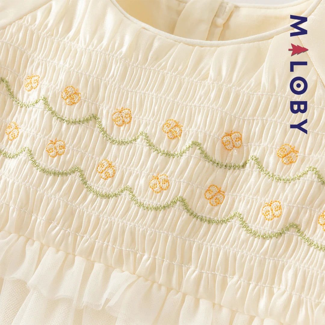 Robe de cérémonie à smocks enfant fille -Jaune