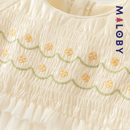 Robe de cérémonie à smocks enfant fille -Jaune