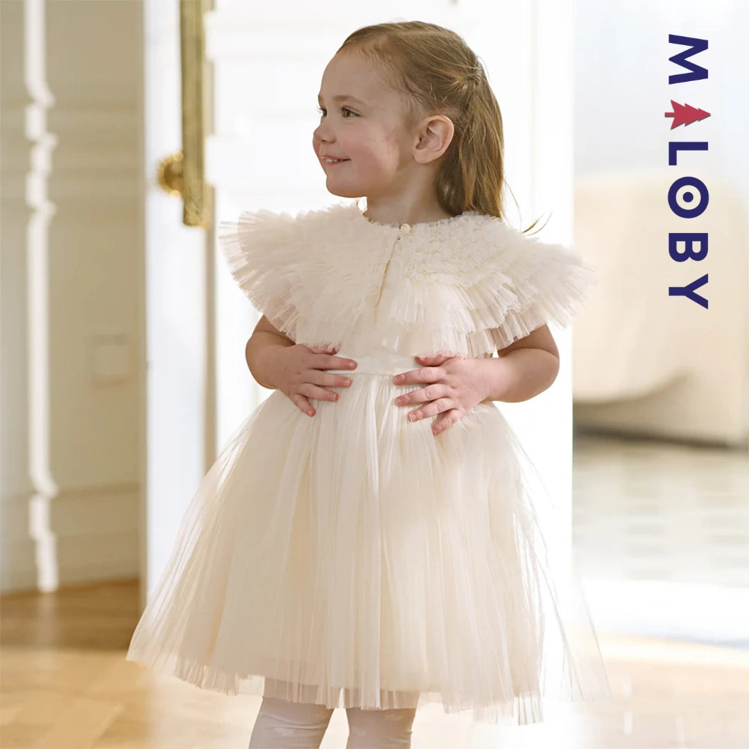 Robe de fête d'été sans manches en tulle champagne pour filles