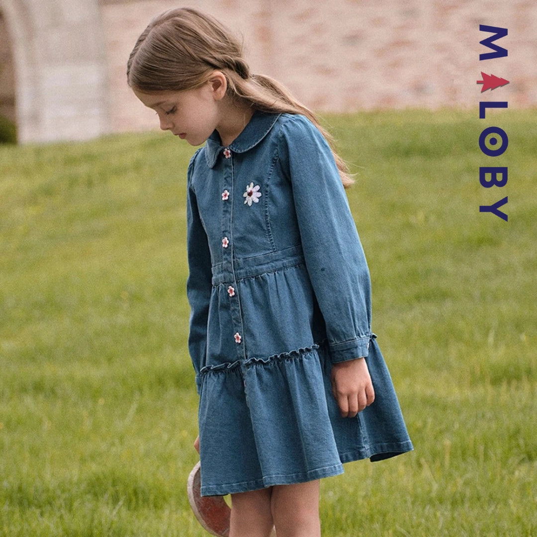 Robe en Jean manches longues enfant fille - bleu denim