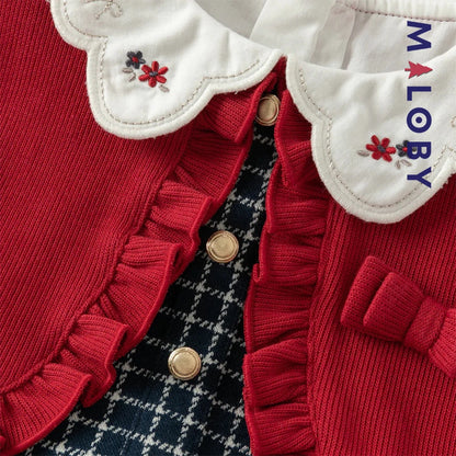 Robe à carreaux  avec Boléro intégré- rouge