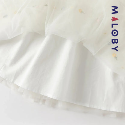 Robe cérémonie brodée fleurs enfant fille -Beige