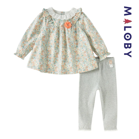 Ensemble blouse fleurie & legging enfant fille- Vert imprimé