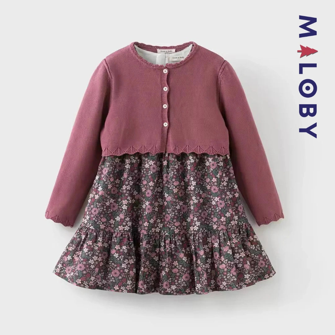 Ensemble 2 pièces robe + cardigan enfant fille - floral -robes et ensembles pour filles, bébés et garcons - MALOBY