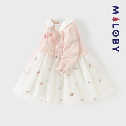 Robe bi-matière rose effet 2 en 1 avec motif bonbon
