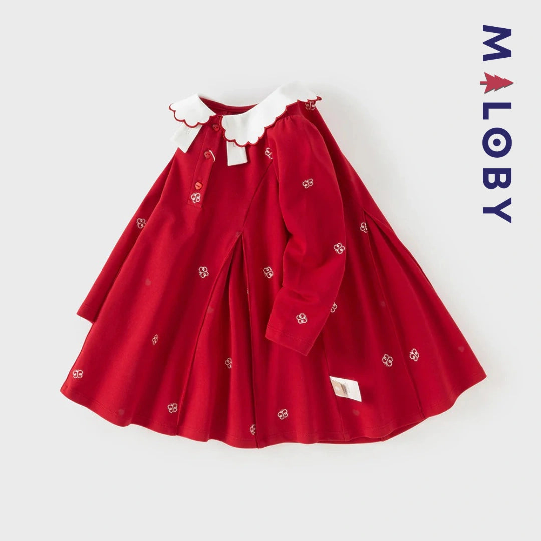 Robe polo motif papillon enfant fille -Rouge -robes et ensembles pour filles, bébés et garcons - MALOBY