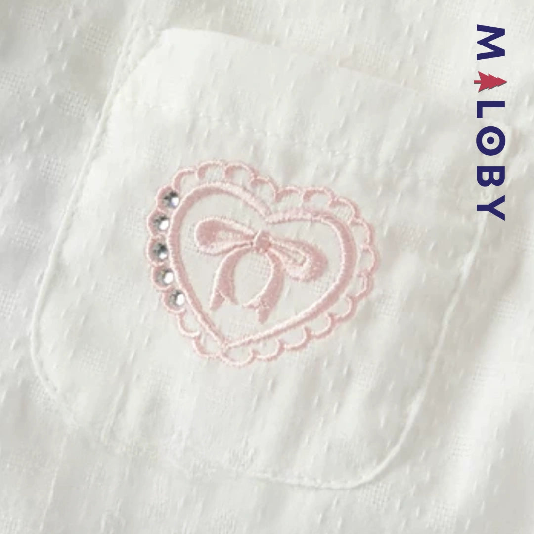 Chemise été à nœud enfant fille- Blanc/Bleu