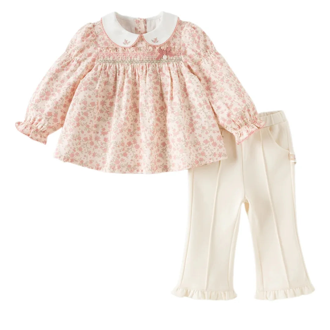 Ensemble Blouse Fleurie et Pantalon Évasé à Volants enfant fille –imprimé fleurs