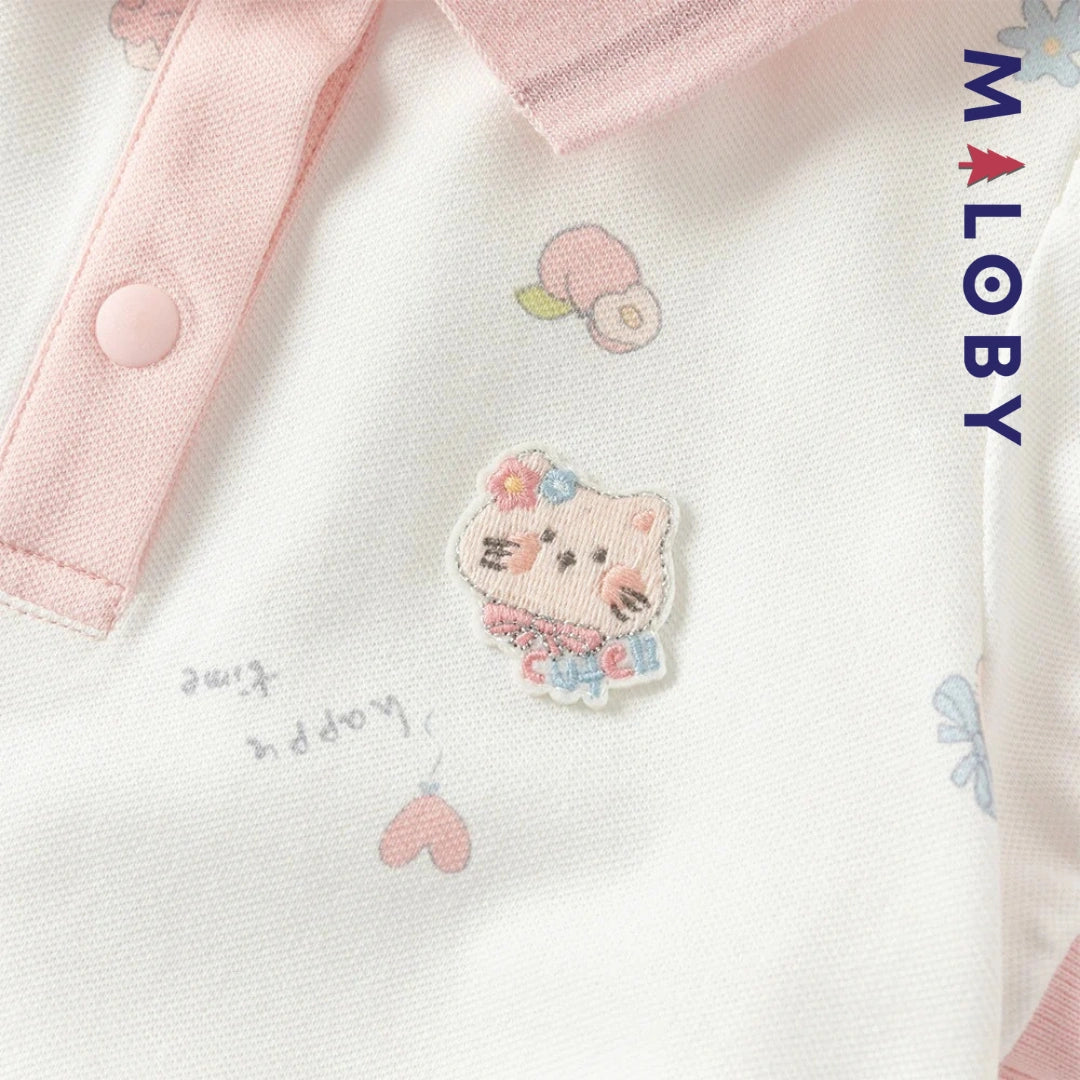 Robe polo motifs fantaisie enfant fille -Blanc/ Rose