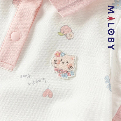 Robe polo motifs fantaisie enfant fille -Blanc/ Rose