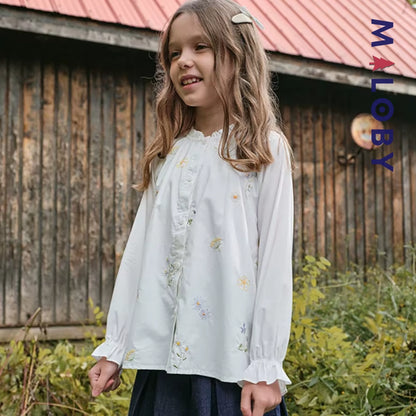 Chemise brodée en pur coton enfant fille -Beige