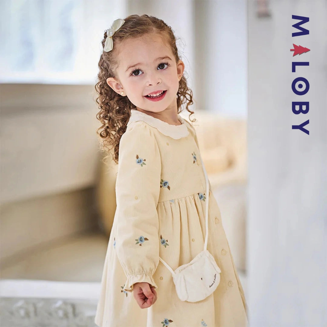 Ensemble robe en velours côtelé + sac fantaisie enfant fille- jaune -robes et ensembles pour filles, bébés et garcons - MALOBY