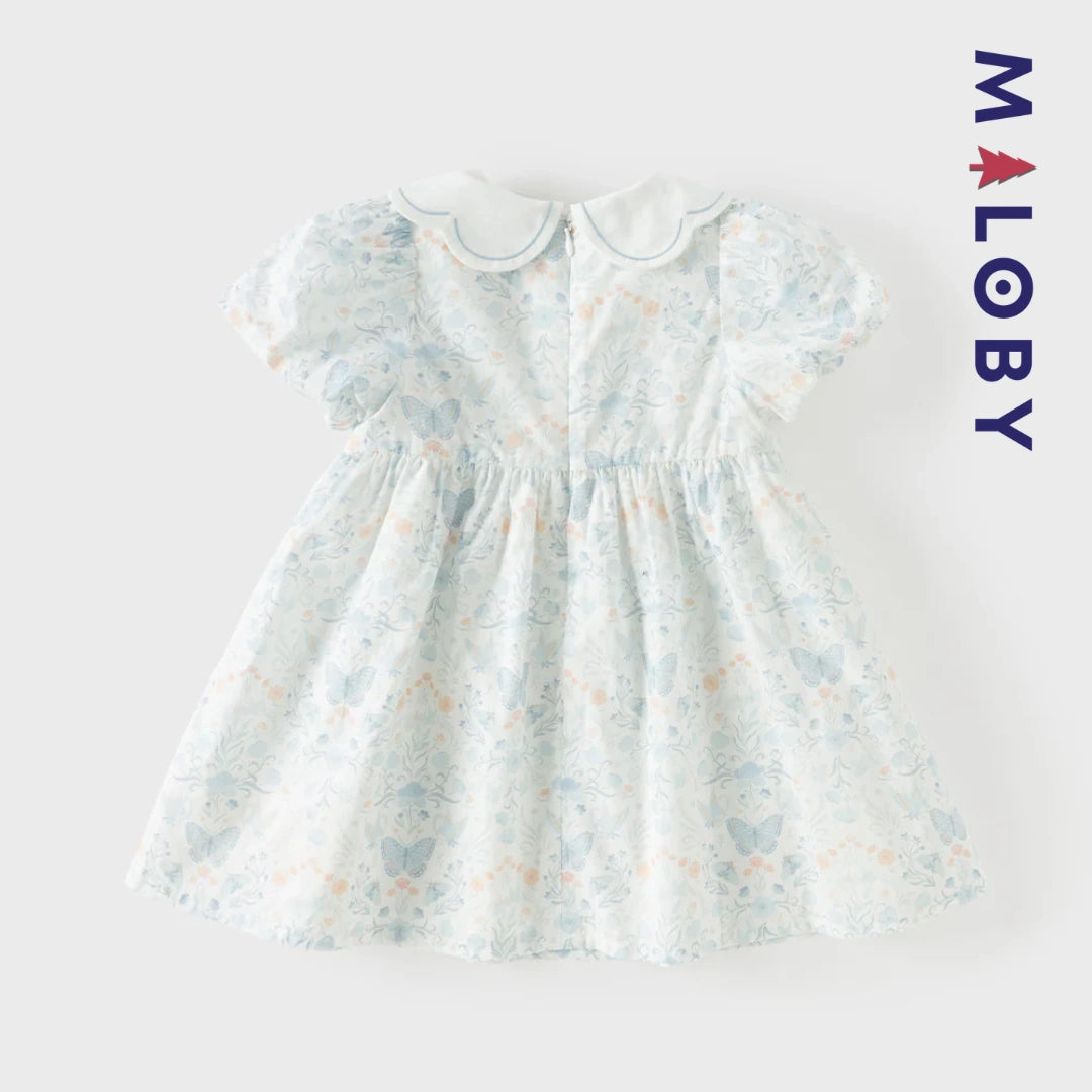 Robe fleurie col claudine enfant fille- Blanc imprimé