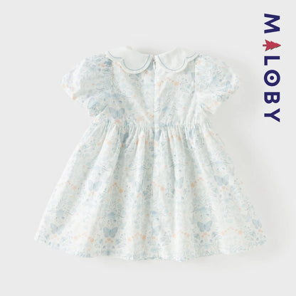 Robe fleurie col claudine enfant fille- Blanc imprimé