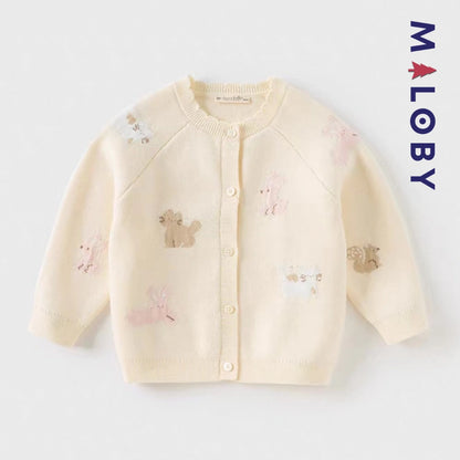 Cardigan motif animalier enfant fille- Beige