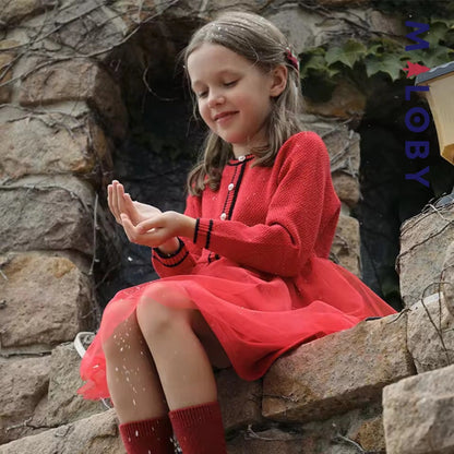 Robe habillée bi-matière enfant fille -Rouge -robes et ensembles pour filles, bébés et garcons - MALOBY