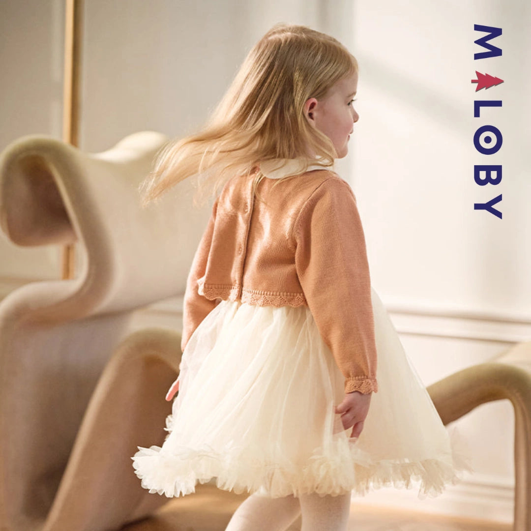 Robe cérémonie à boléro intégré- Beige -robes et ensembles pour filles, bébés et garcons - MALOBY