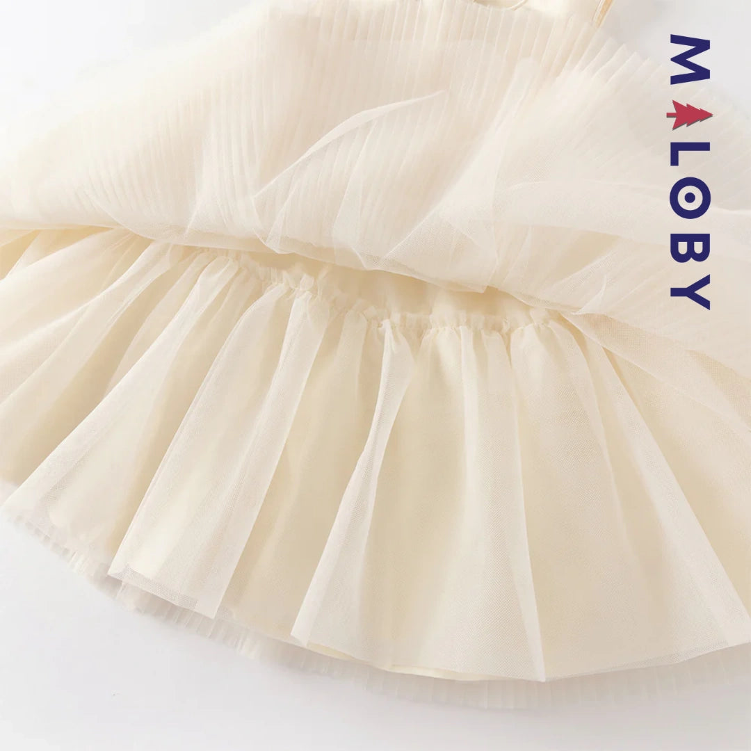 Robe de fête d'été sans manches en tulle champagne pour filles