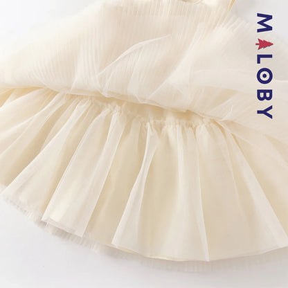 Robe de fête d'été sans manches en tulle champagne pour filles