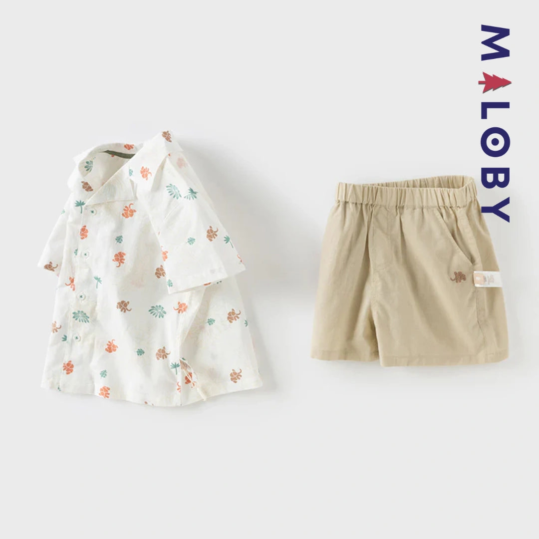 Ensemble Été en lin chemise+short -Kaki
