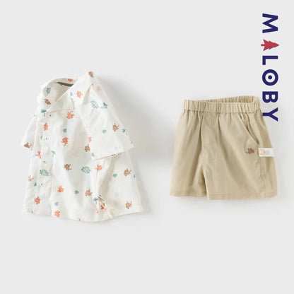 Ensemble Été en lin chemise+short -Kaki