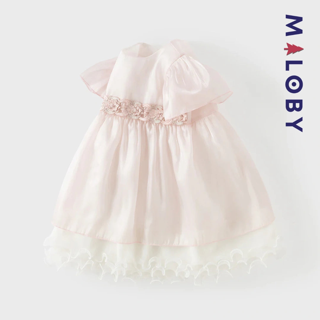 Robe cérémonie à fleurs brodées enfant fille- Rose poudré