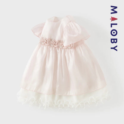 Robe cérémonie à fleurs brodées enfant fille- Rose poudré