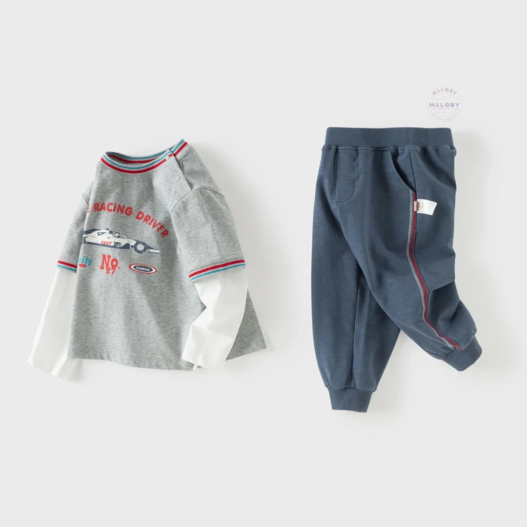 Ensemble 2 pièces Little Racing Driver enfant garçon gris, vêtement enfant maroc - MALOBY