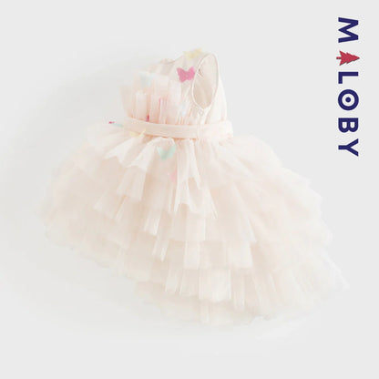 Robe de princesse d'été rose tendre , coupe trapèze, en tulle vaporeux.