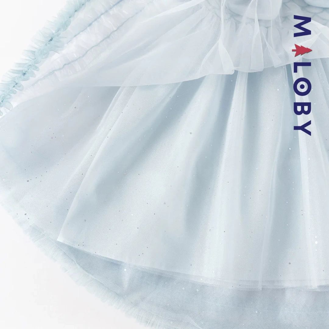 Robe princesse en tulle légère à manches courtes grise et bleue pour filles