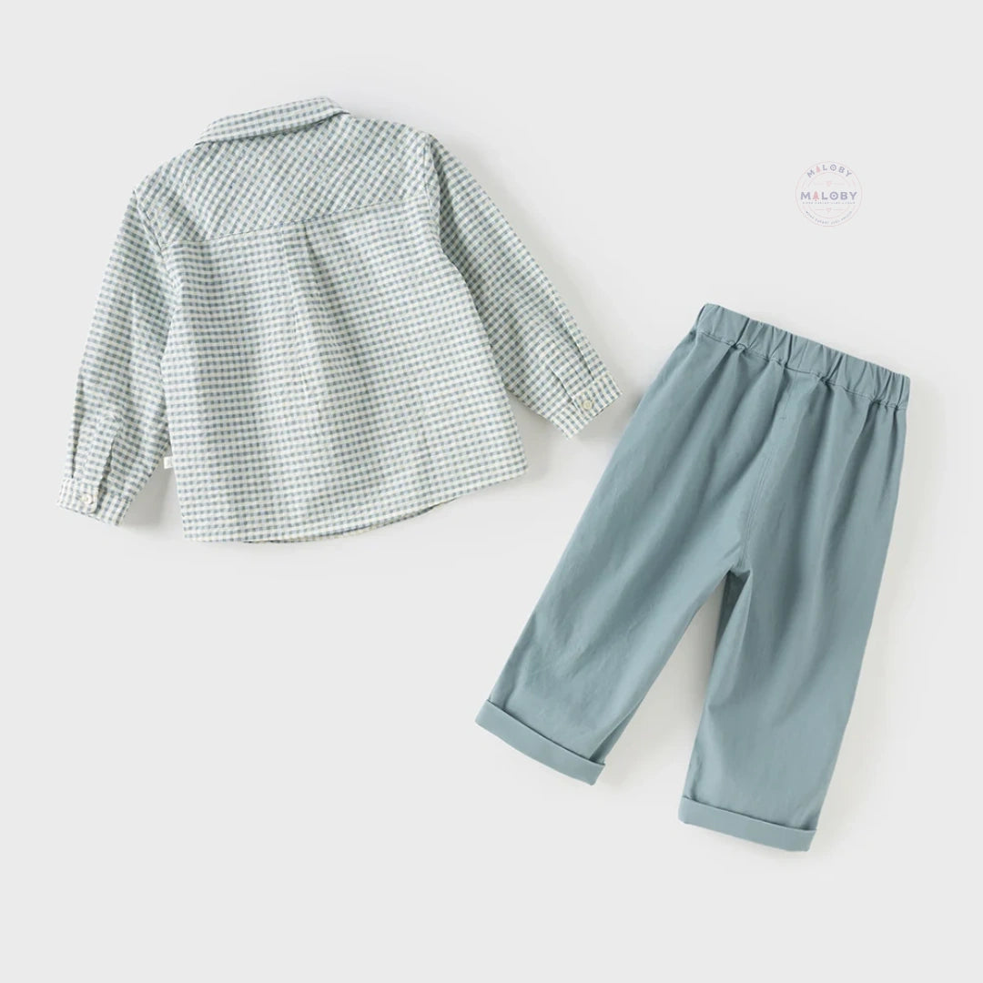 Ensemble 2 pièces chemise et pantalon enfant garçon à carreaux, vêtement enfant maroc - MALOBY