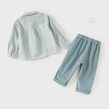 Ensemble 2 pièces chemise et pantalon enfant garçon à carreaux, vêtement enfant maroc - MALOBY