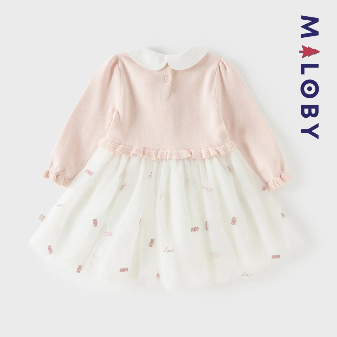 Robe bi-matière effet 2 en 1 motif bonbon - Rose élégante