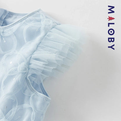 Robe princesse bleue sans manches en tulle respirante pour petites filles